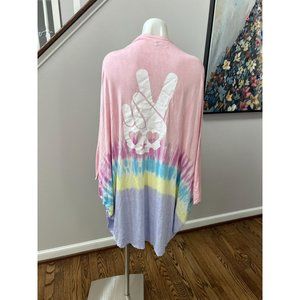 Lauren Moshi Isla Love Skull Peace Hand Tie Dye Kimono Cardigan - OS One Size